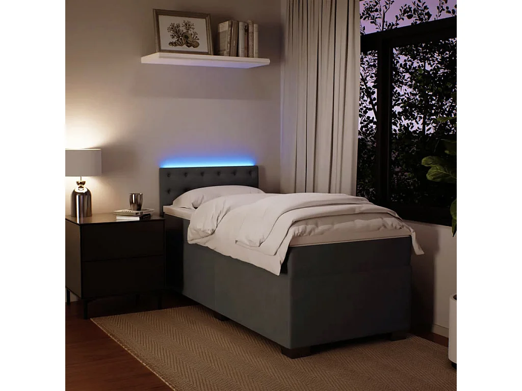 Cama box spring con colchón terciopelo gris oscuro 90x200 cm