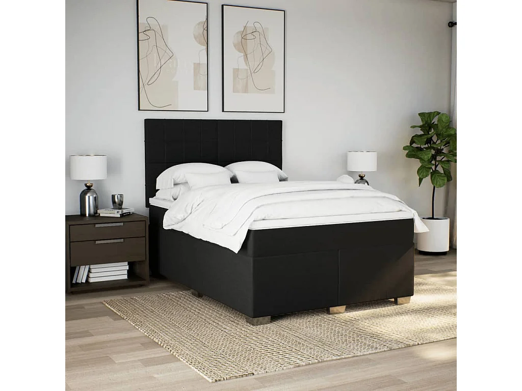 Boxspring met matras stof zwart 140x200 cm