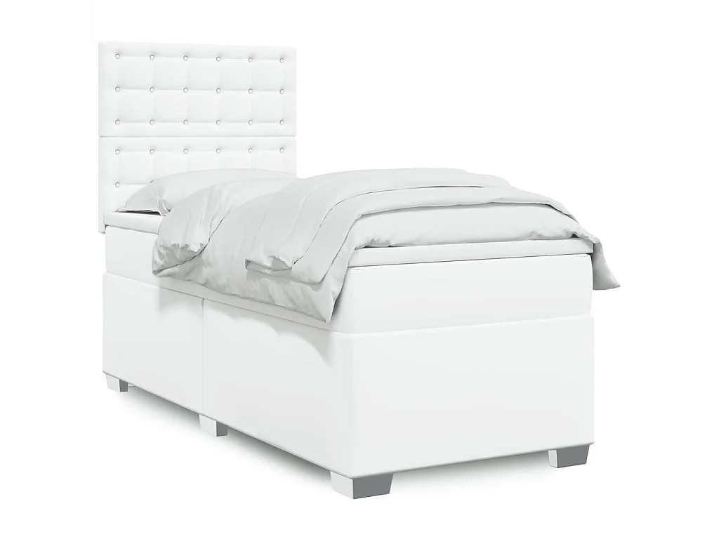 Boxspringbett mit Matratze Weiß 90x200 cm Kunstleder