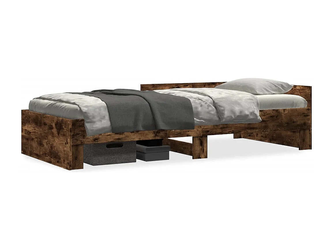 Cadre de lit sans matelas chêne fumé 75x190cm bois d'ingénierie