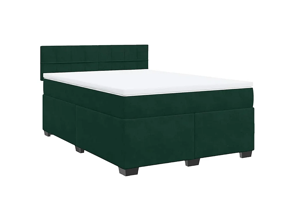 Cama box spring con colchón terciopelo verde oscuro 140x200 cm
