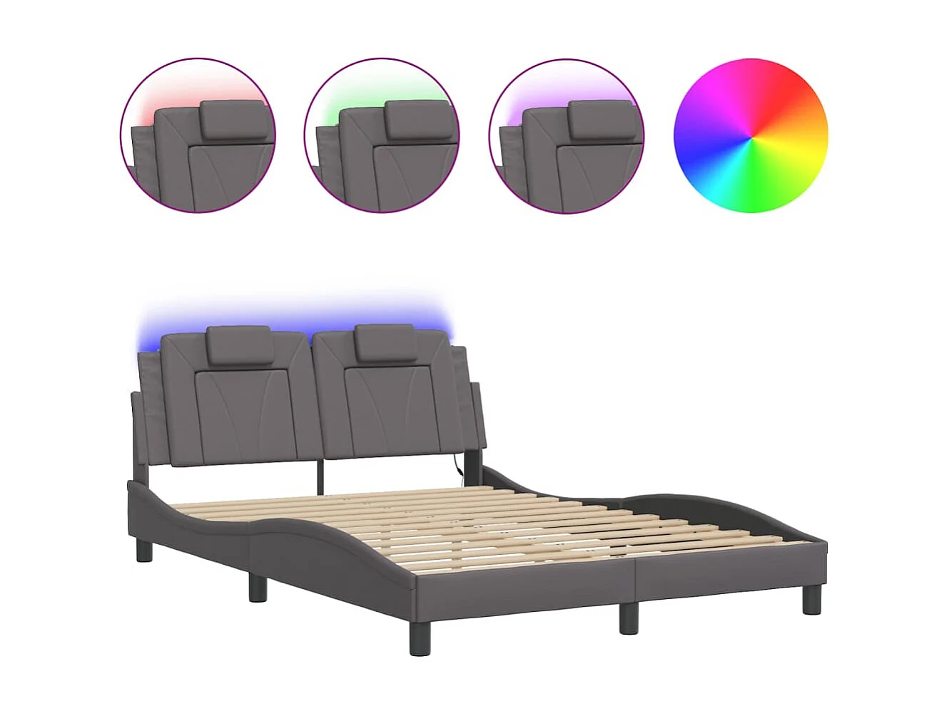 Cadre de lit Viana avec LED sans matelas gris 140x190 cm