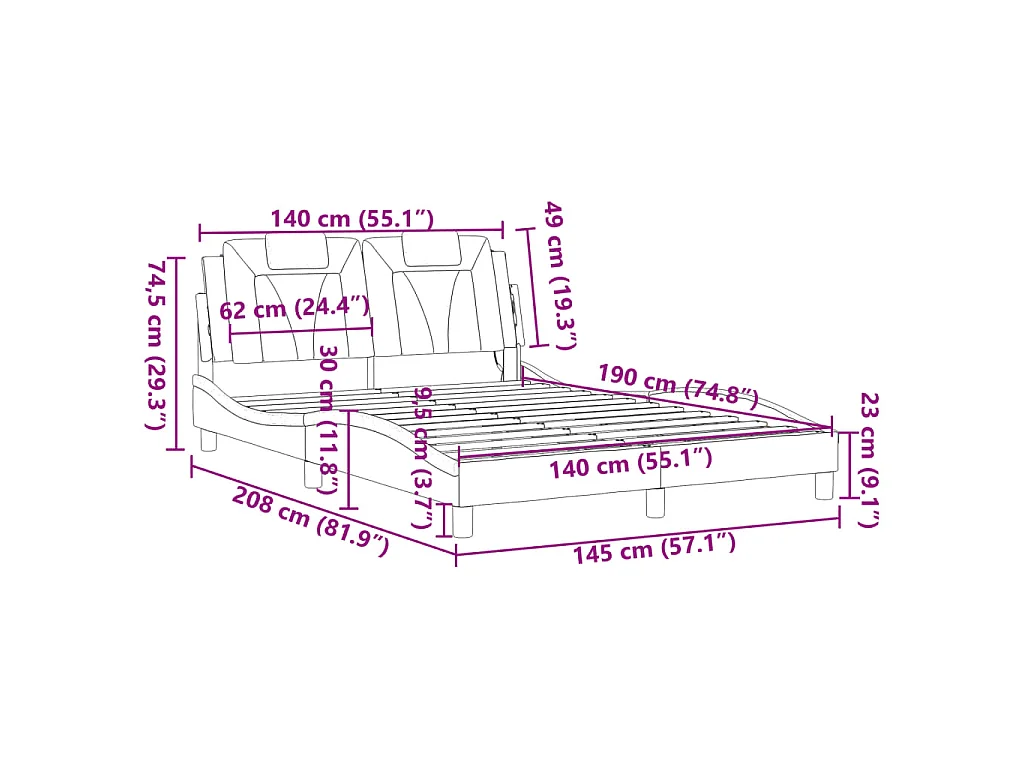 Giroletto Viana con LED senza Materasso Grigio 140x190 cm