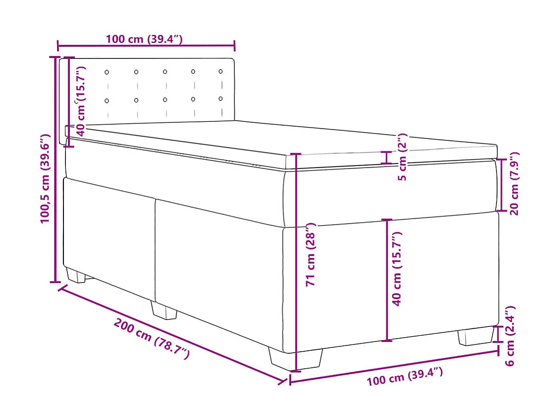 Boxspringbett mit Matratze Hellgrau 100x200 cm Stoff