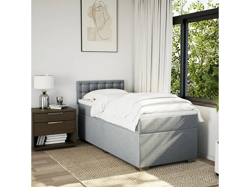 Giroletto a Molle con Materasso Grigio Chiaro100x200 cm Tessuto