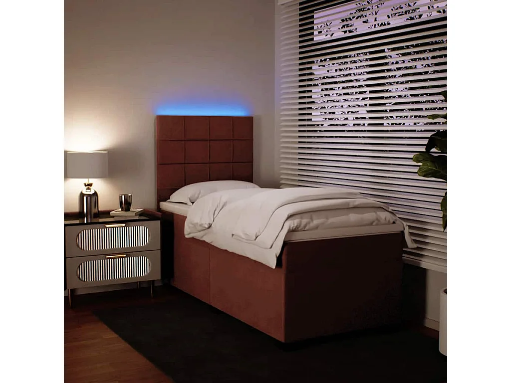 Cama box spring con colchón terciopelo rosa 80x200 cm