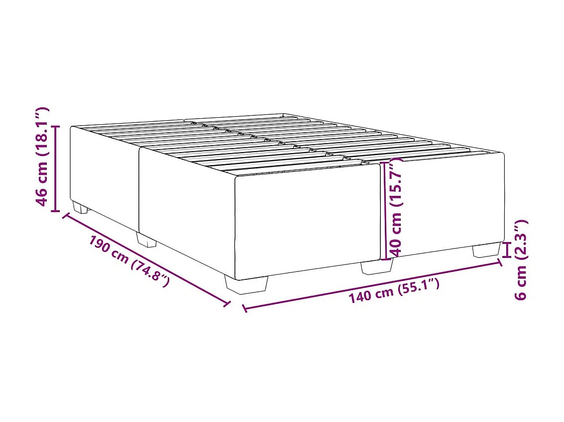 Cadre de lit sans matelas gris foncé 140x190 cm velours
