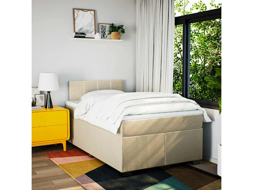 Giroletto a Molle con Materasso Crema 120x200 cm in Tessuto