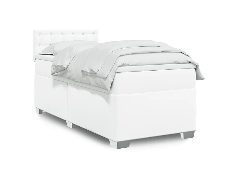 Cama box spring con colchón cuero sintético blanco 80x200 cm