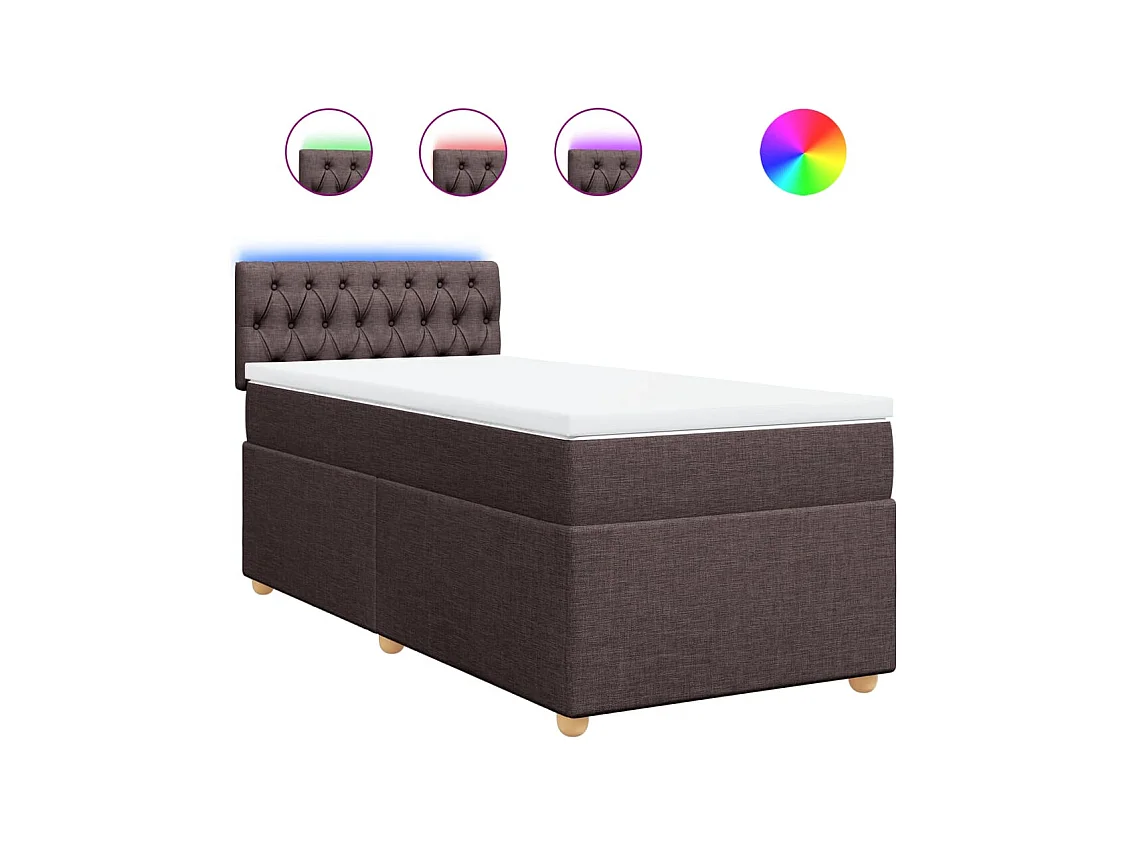 Cama box spring con colchón tela marrón oscuro 80x200 cm