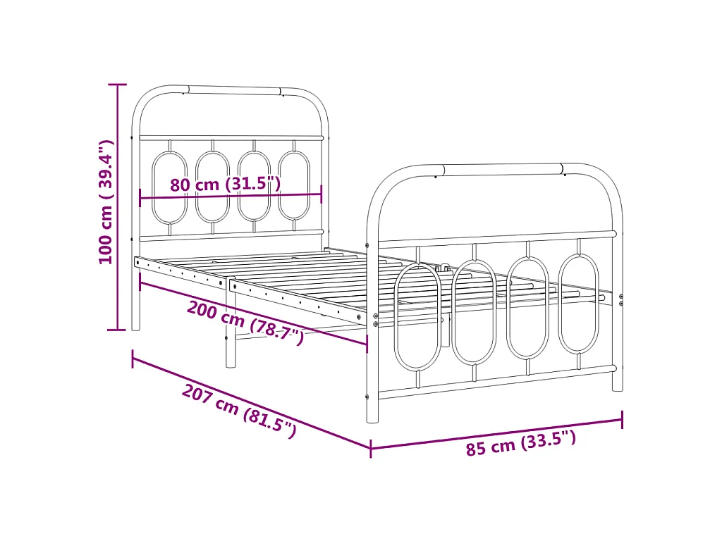 Bedframe met hoofd- en voeteneinde metaal wit 80x200 cm