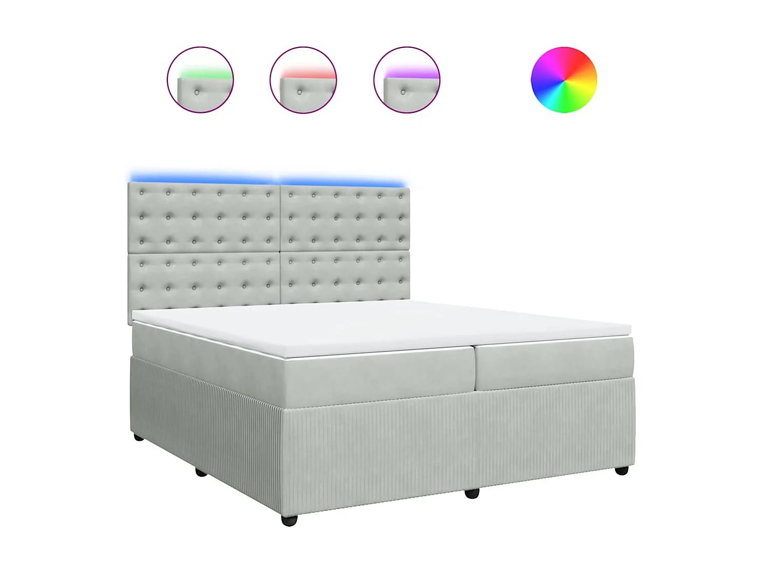 Sommier à lattes de lit et matelas Gris clair 200x200cm Velours