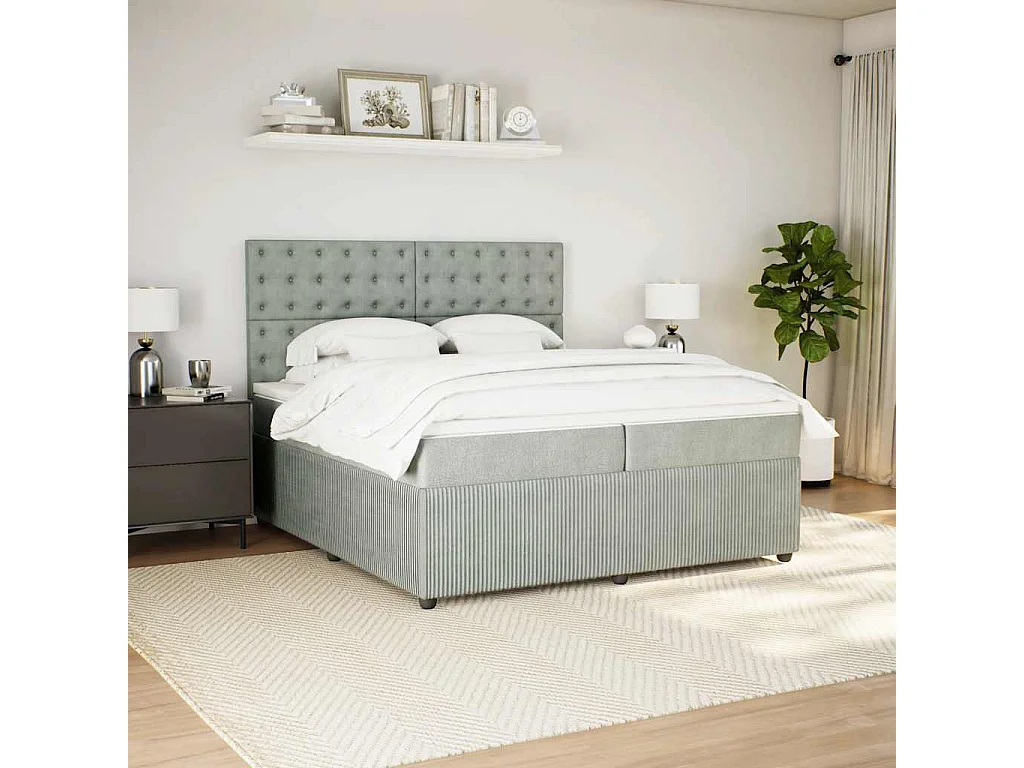 Sommier à lattes de lit et matelas Gris clair 200x200cm Velours