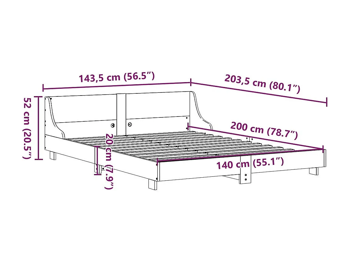 Letto senza Materasso Bianco 140x200 cm Legno Massello di Pino