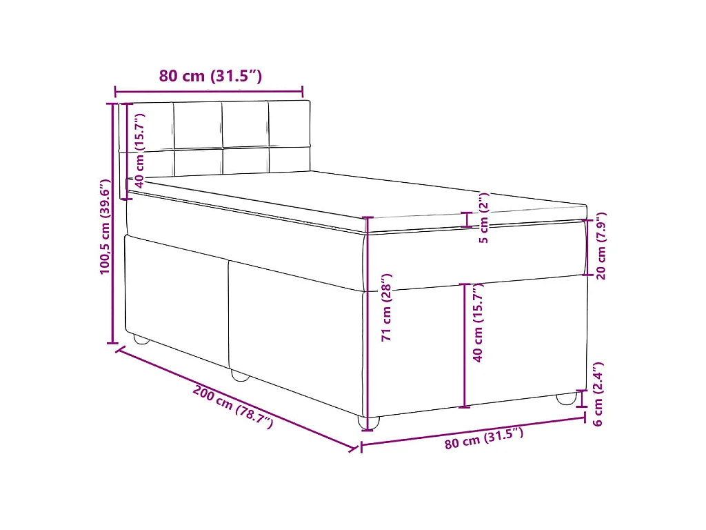 Giroletto a Molle con Materasso Tortora 80x200 cm inTessuto