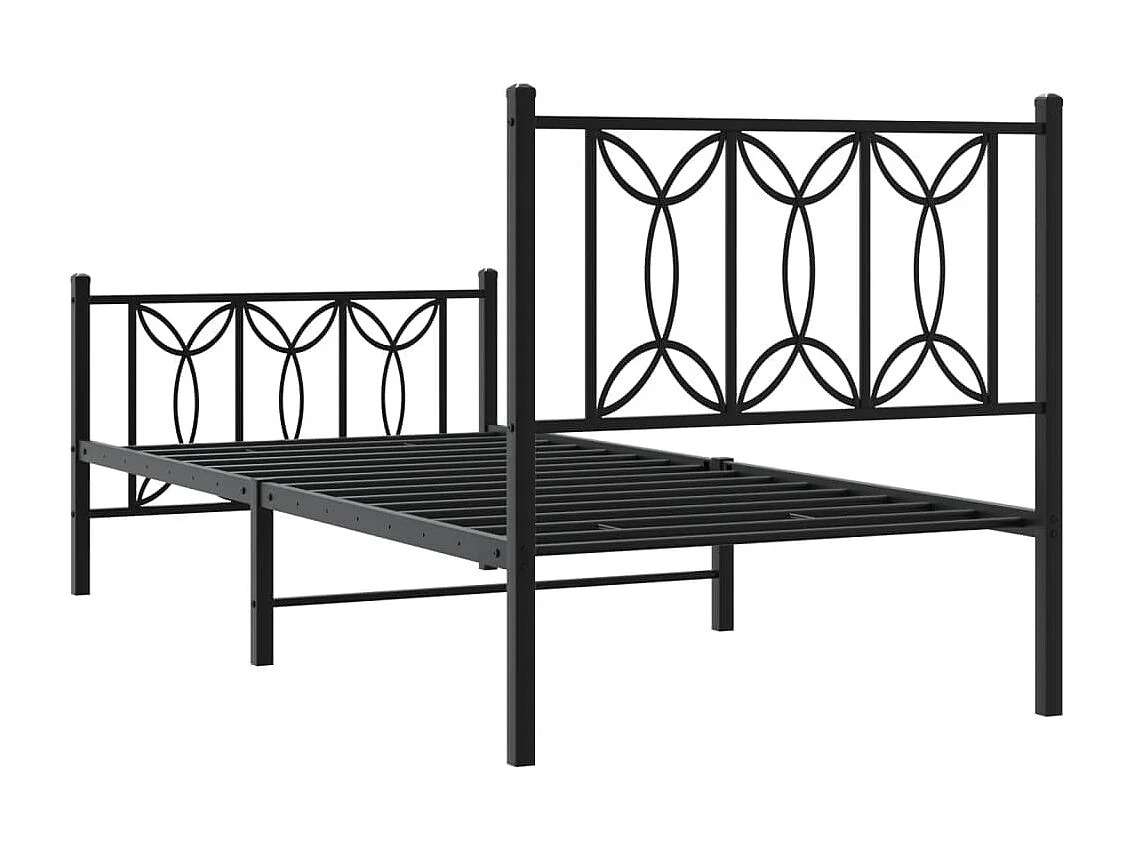 Cadre de lit métal sans matelas avec pied de lit noir 90x190 cm