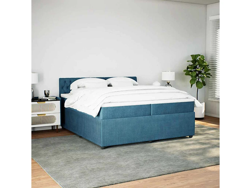 Boxspring met matras fluweel blauw 200x200 cm