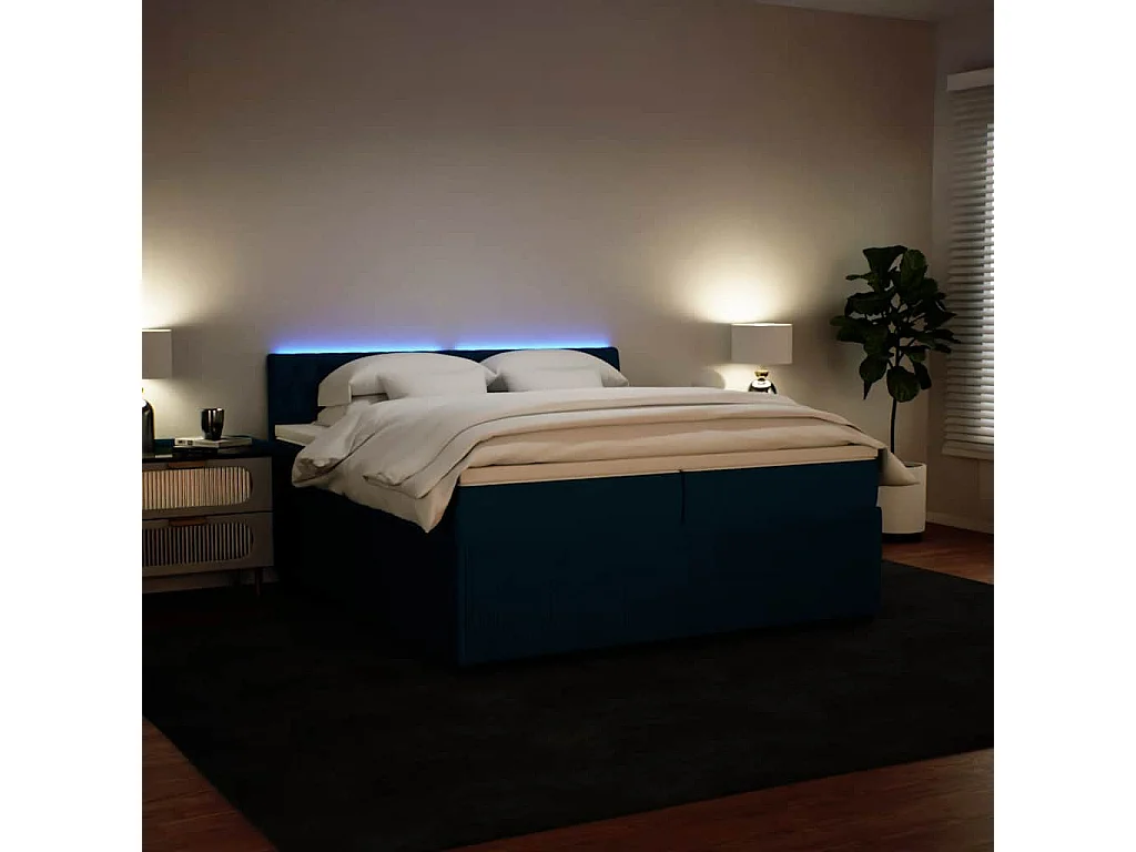 Sommier à lattes de lit et matelas Bleu 200x200 cm velours