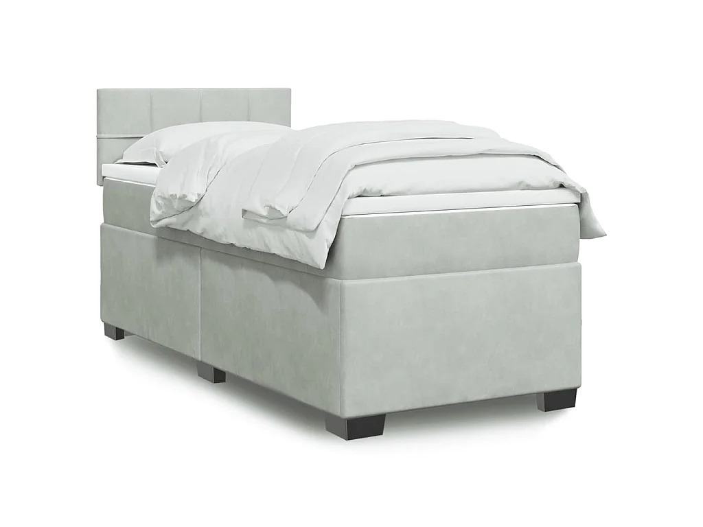 Giroletto a Molle con Materasso Grigio Chiaro 90x190 cm Velluto