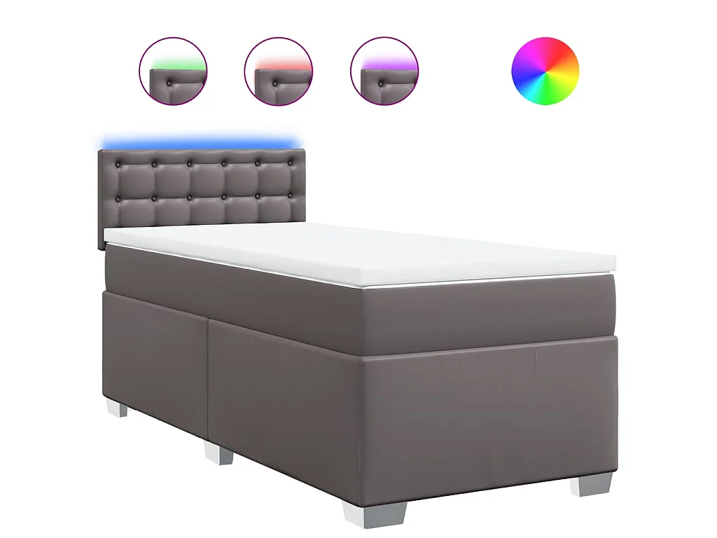 Cama com molas/colchão 80x200 cm couro artificial cinza
