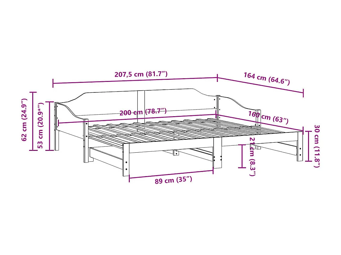 Lit de jour et lit gigogne sans matelas 80x200 cm bois massif