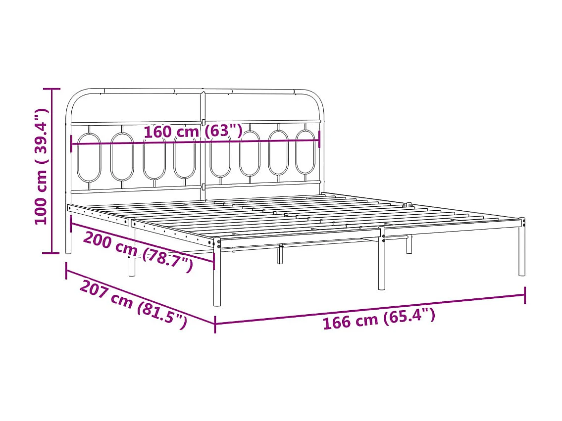 Estrutura de cama com cabeceira 160x200 cm metal branco