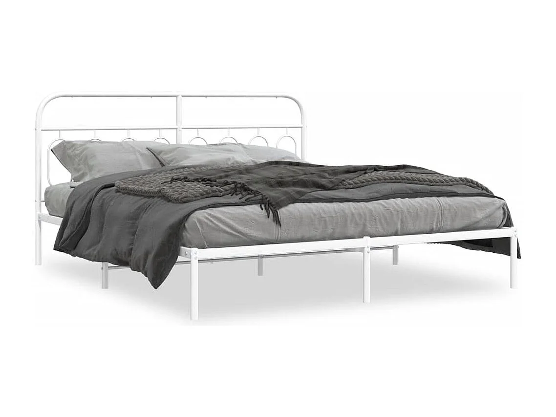 Cadre de lit métal sans matelas et tête de lit blanc 160x200 cm