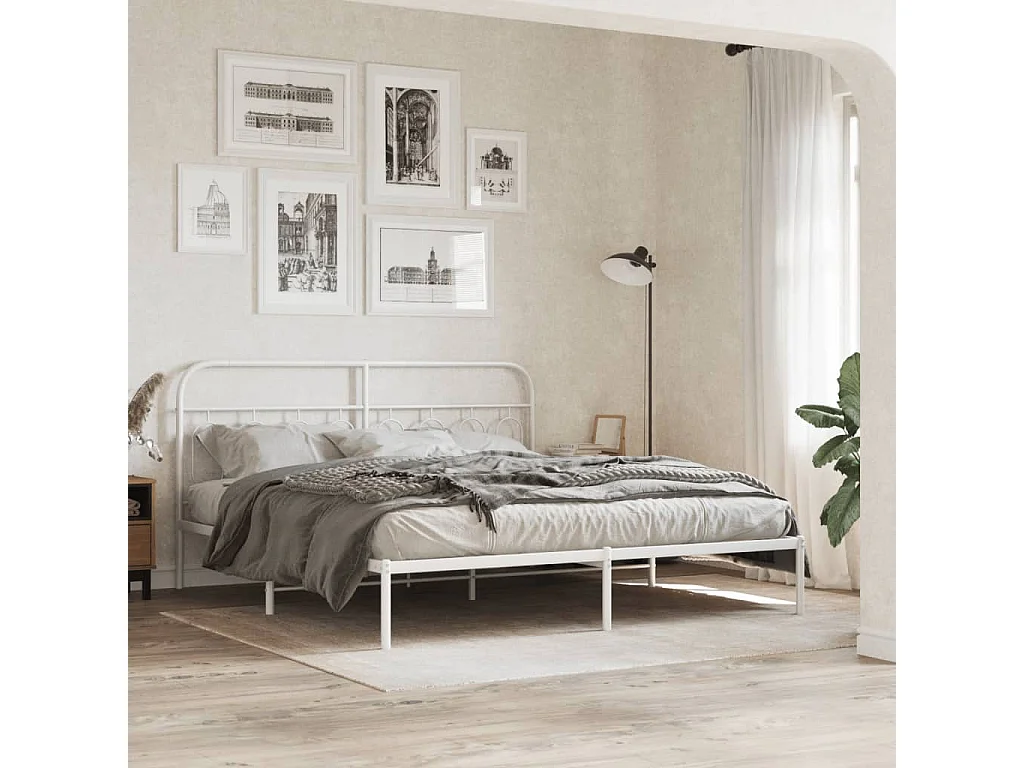 Cadre de lit métal sans matelas et tête de lit blanc 160x200 cm