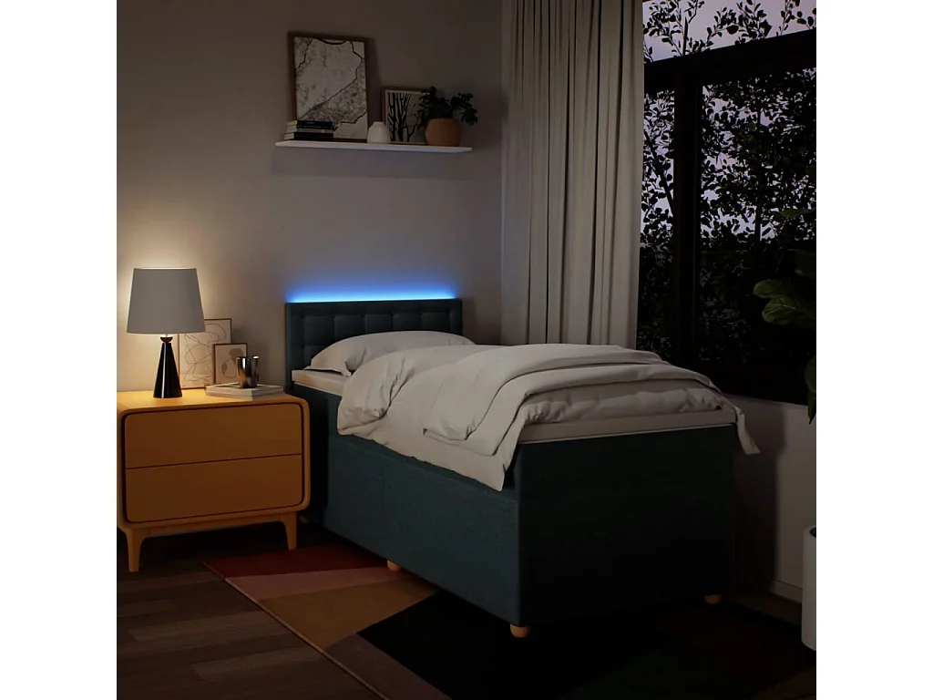 Cama com molas/colchão 90x190 cm tecido azul