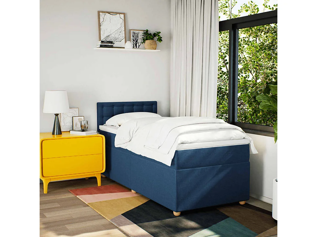 Giroletto a Molle con Materasso Blu 90x190 cm in Tessuto