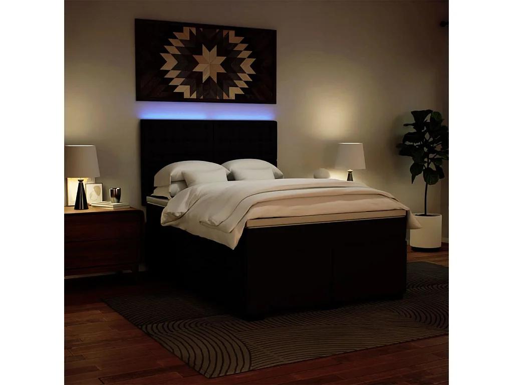 Sommier à lattes de lit avec matelas Noir 140x200 cm Similicuir