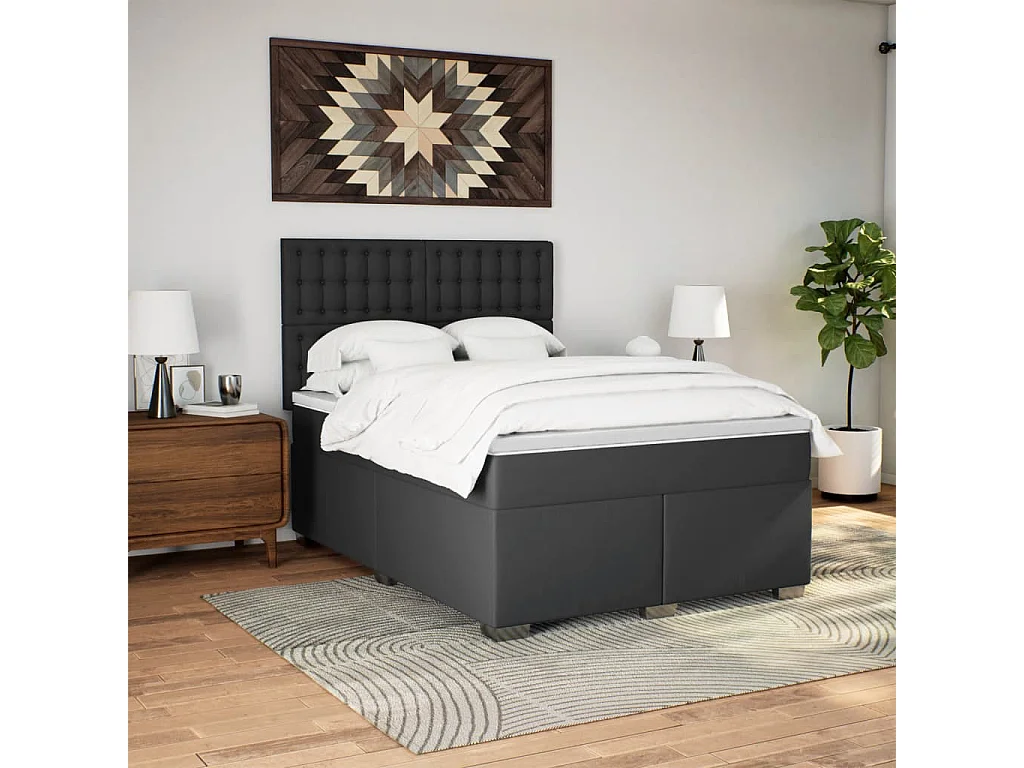 Cama com molas/colchão 140x200 cm couro artificial preto