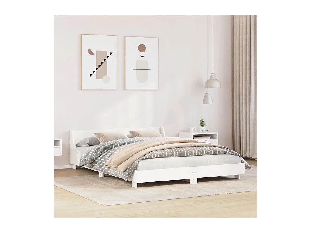 Cadre de lit sans matelas blanc 160x200 cm bois de pin massif