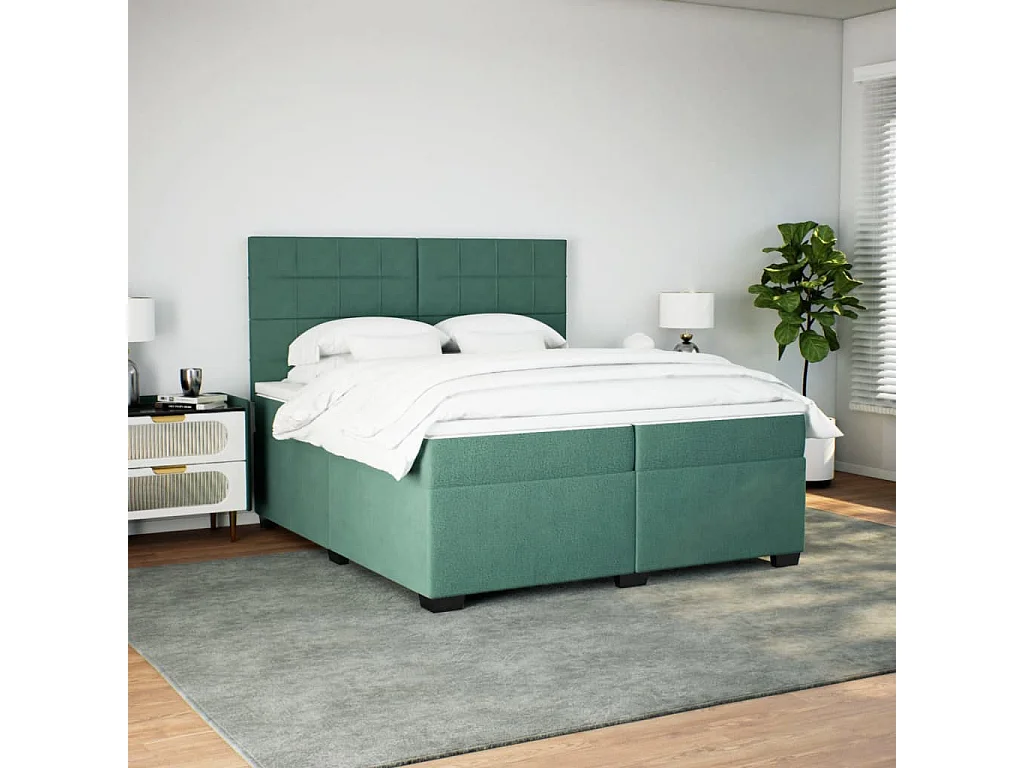 Sommier à lattes de lit et matelas Vert foncé 200x200cm Velours