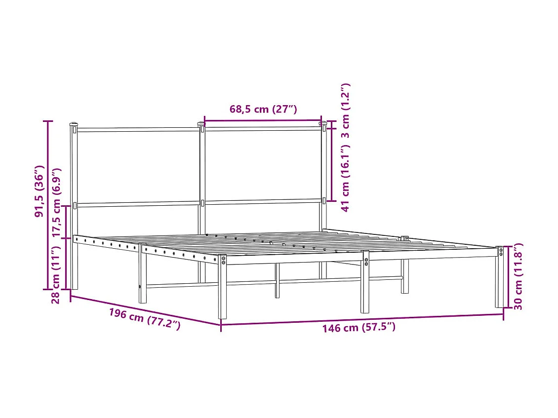 Bedframe zonder matras metaal gerookt eikenkleurig 140x190 cm