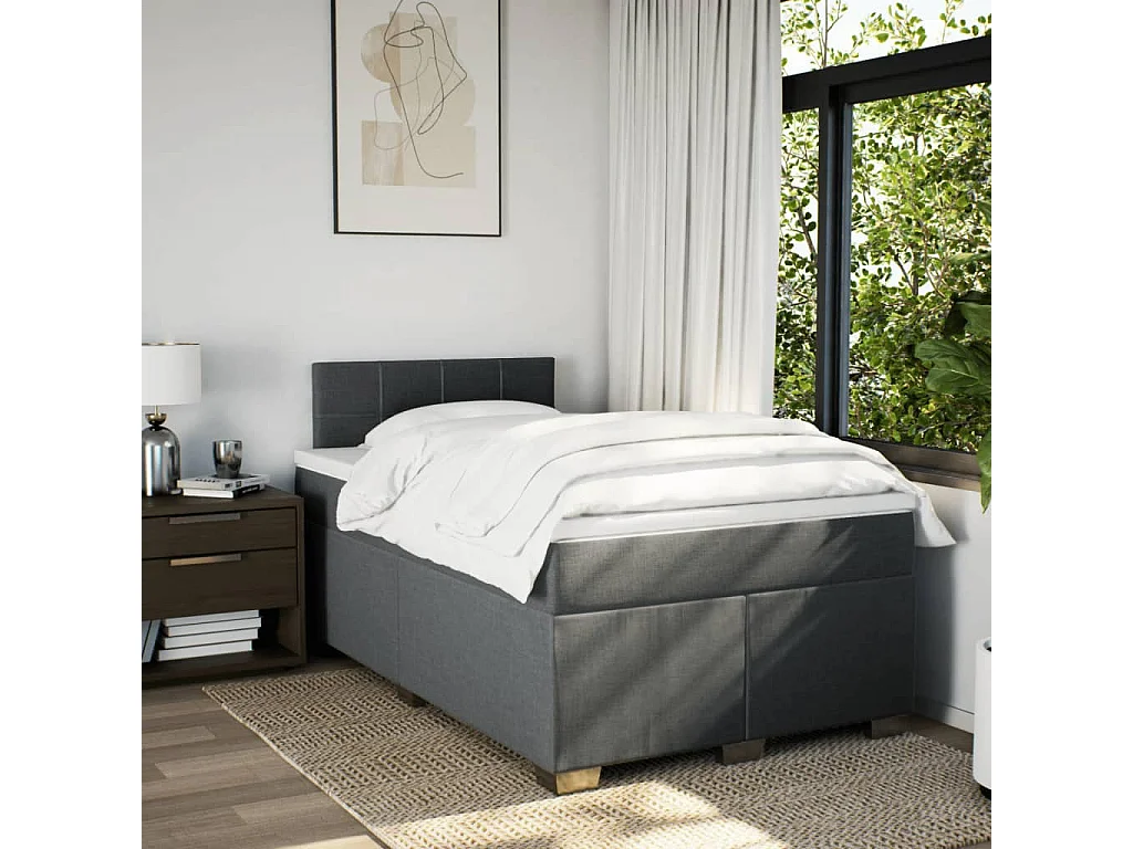 Sommier à lattes de lit avec matelas gris foncé 120x190cm tissu