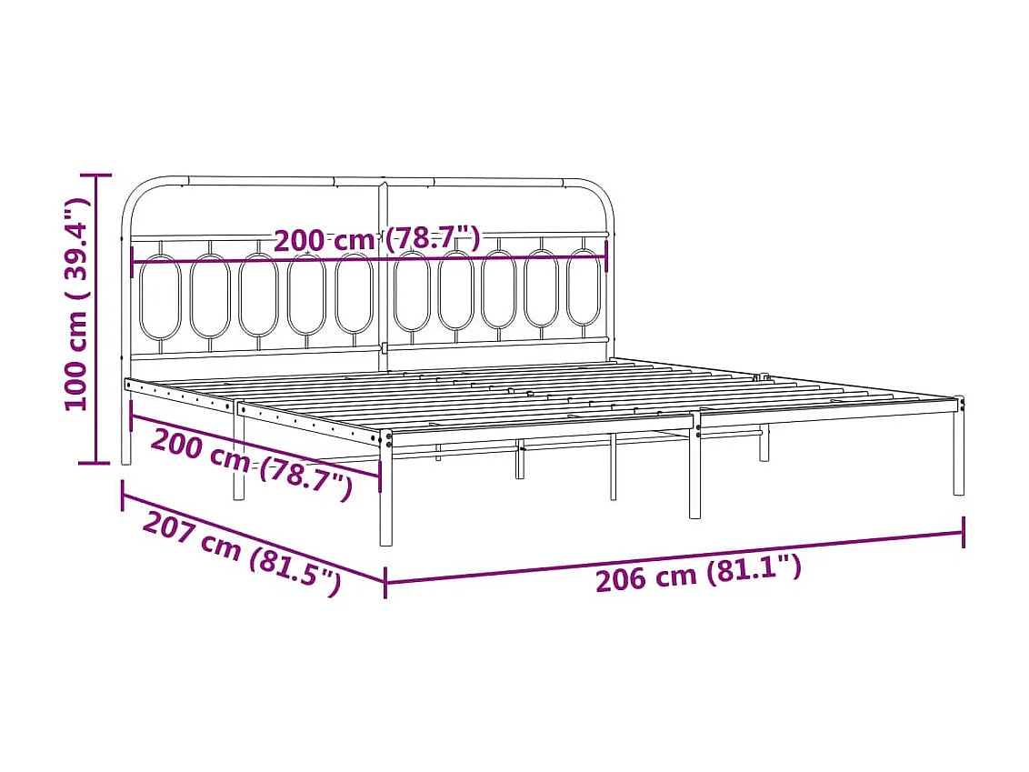Cadre de lit métal sans matelas et tête de lit blanc 200x200 cm