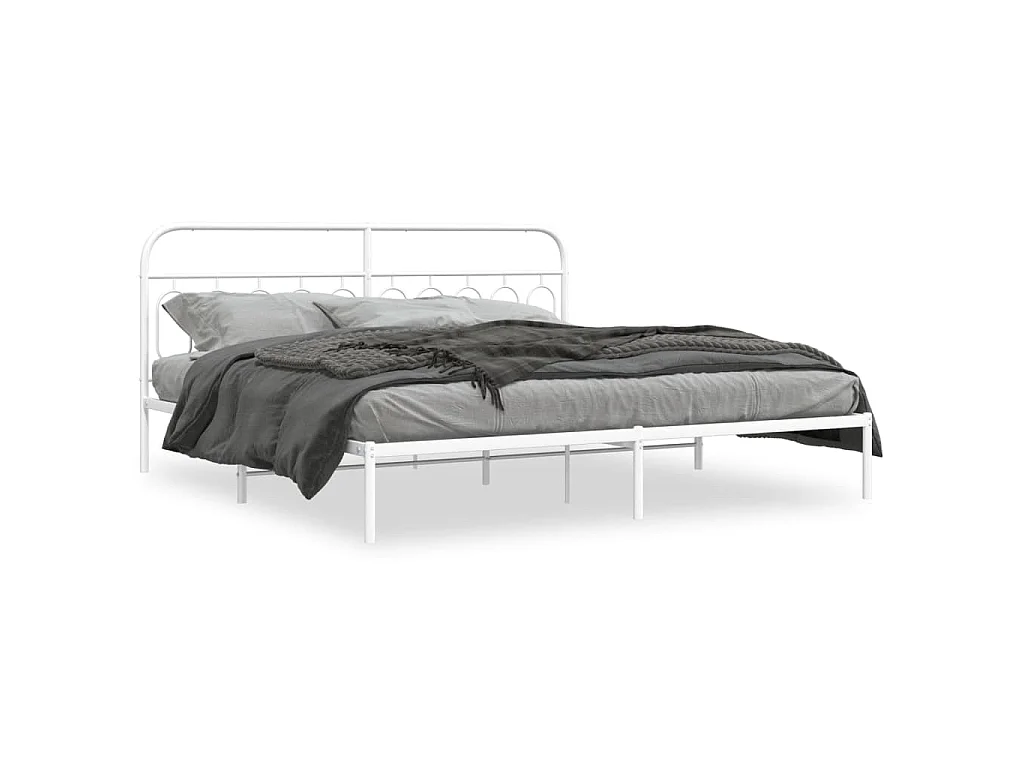 Cadre de lit métal sans matelas et tête de lit blanc 200x200 cm
