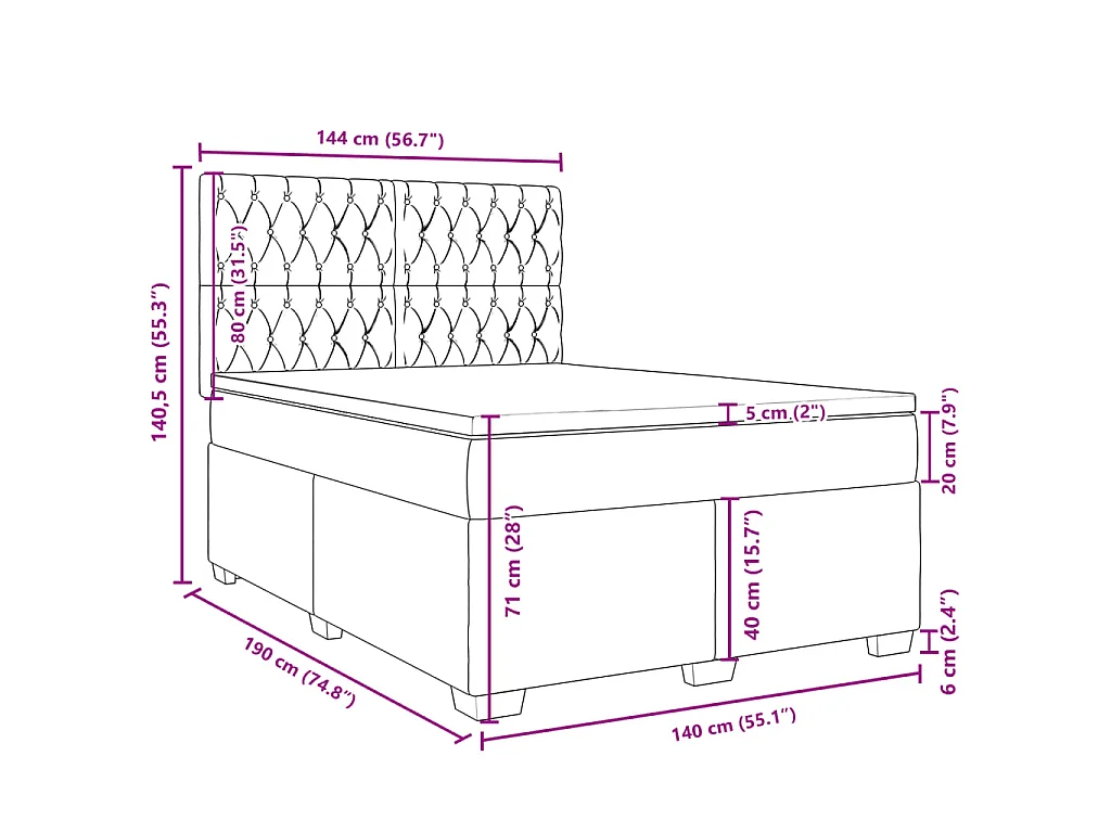 Boxspring met matras stof blauw 140x190 cm