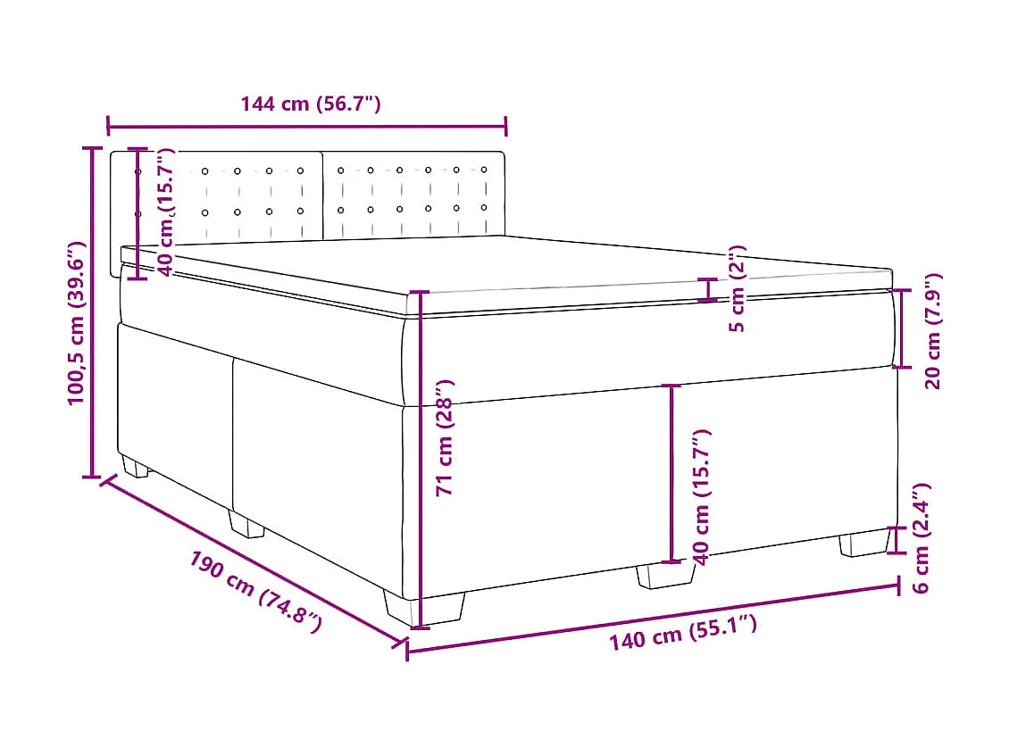 Boxspringbett mit Matratze Weiß 140x190 cm Kunstleder