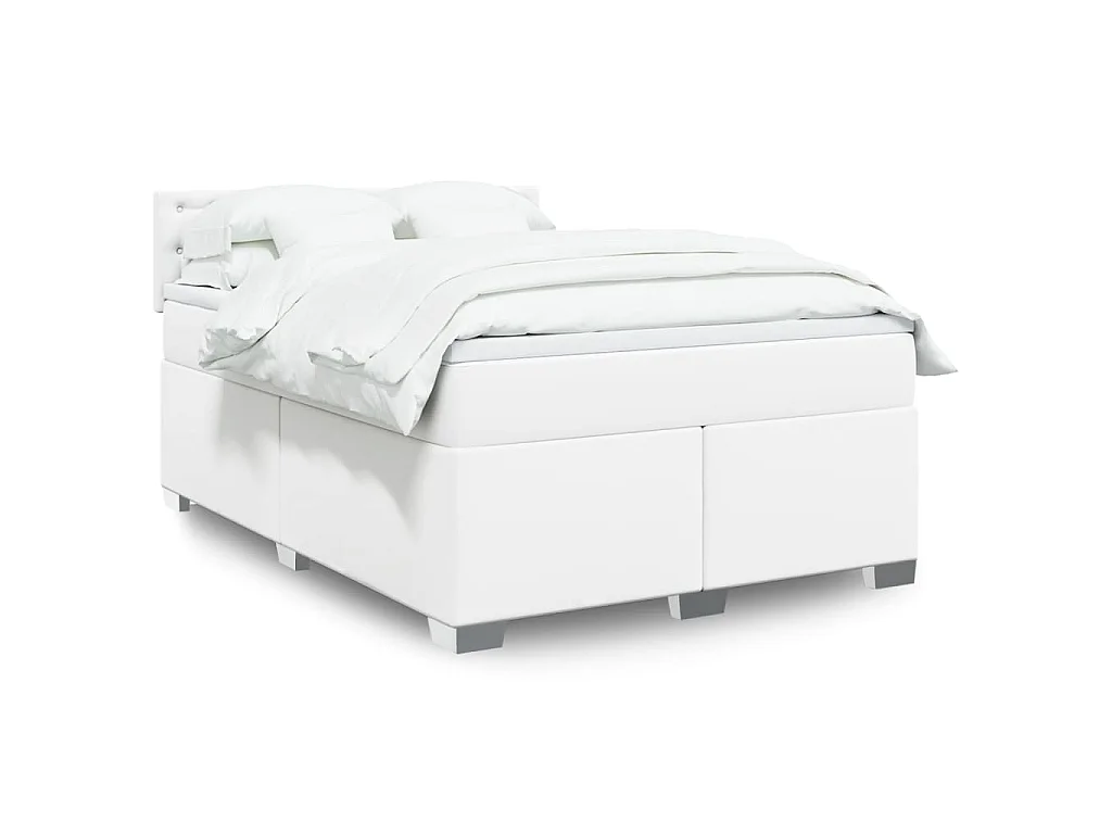 Boxspringbett mit Matratze Weiß 140x190 cm Kunstleder