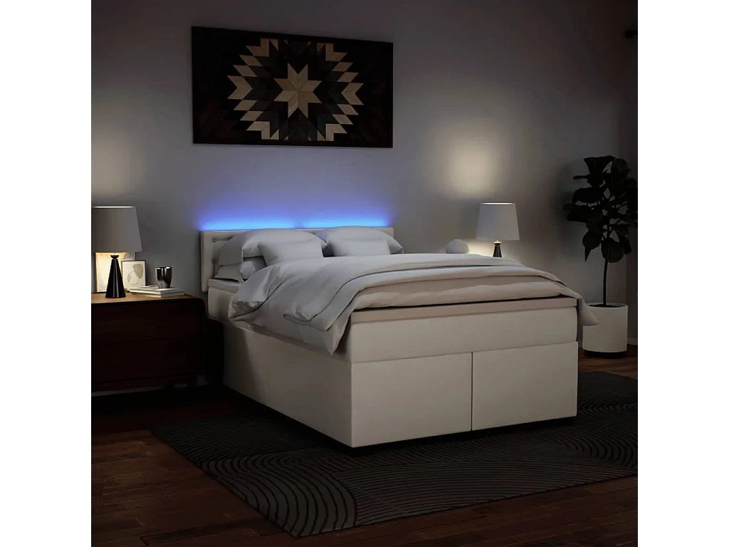 Boxspringbett mit Matratze Weiß 140x190 cm Kunstleder