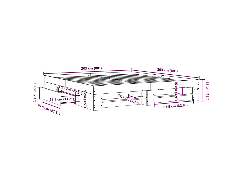 Cadre de lit sans matelas chêne sonoma 200x200 cm