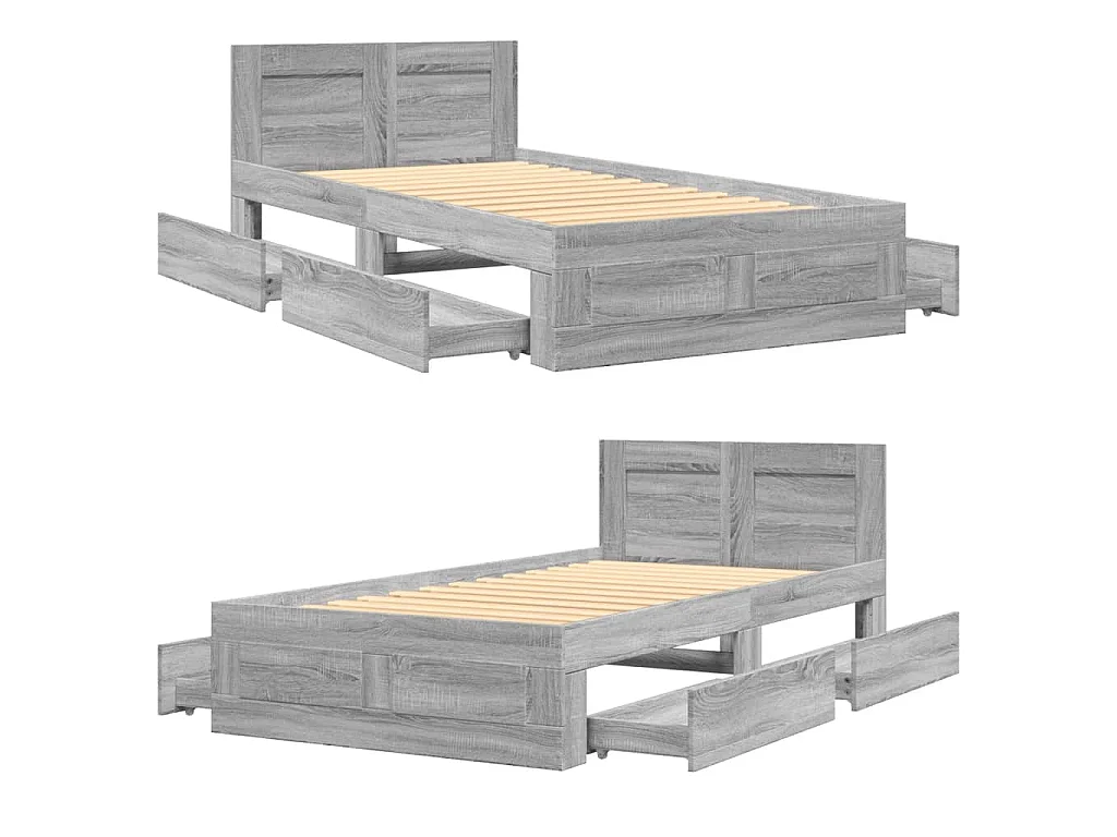 Bettgestell mit Kopfteil Grau Sonoma 75x190 cm Holzwerkstoff