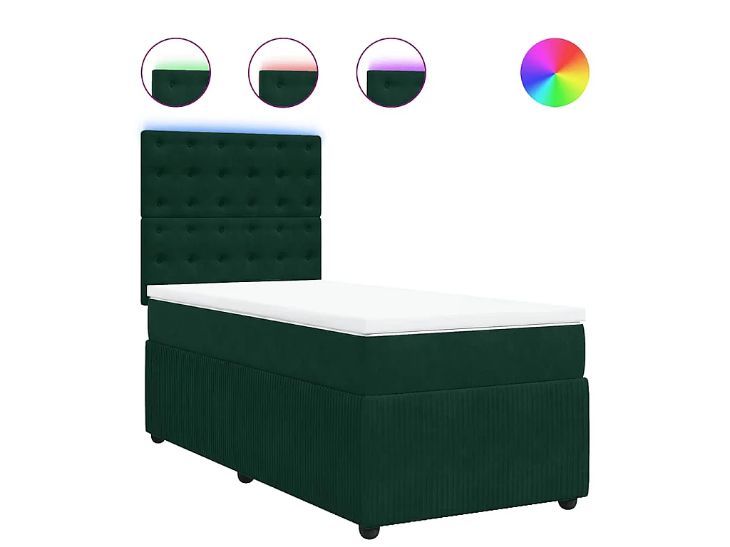 Cama box spring con colchón terciopelo verde oscuro 80x200 cm