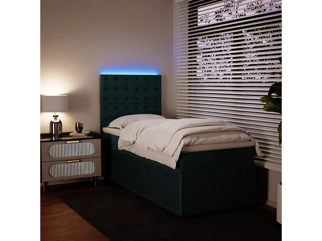 Cama box spring con colchón terciopelo verde oscuro 80x200 cm