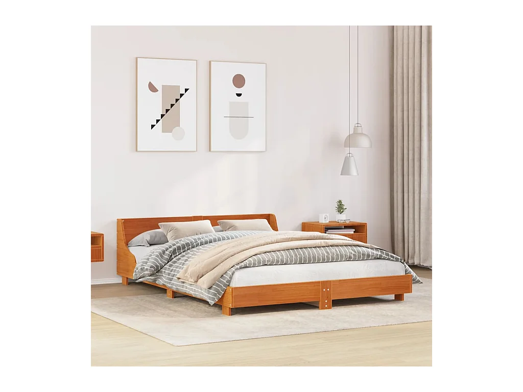 Cadre de lit sans matelas cire marron 150x200cm bois pin massif