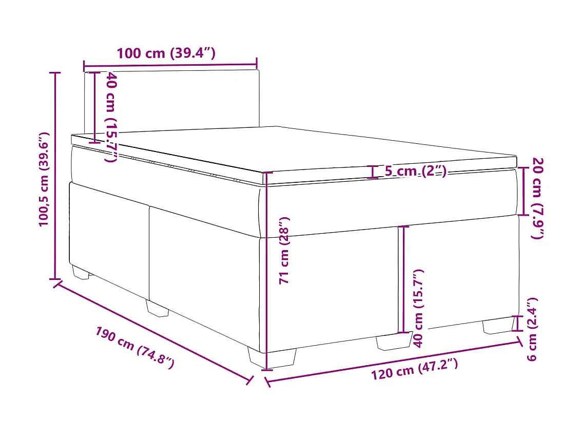 Cama box spring con colchón terciopelo negro 120x190 cm
