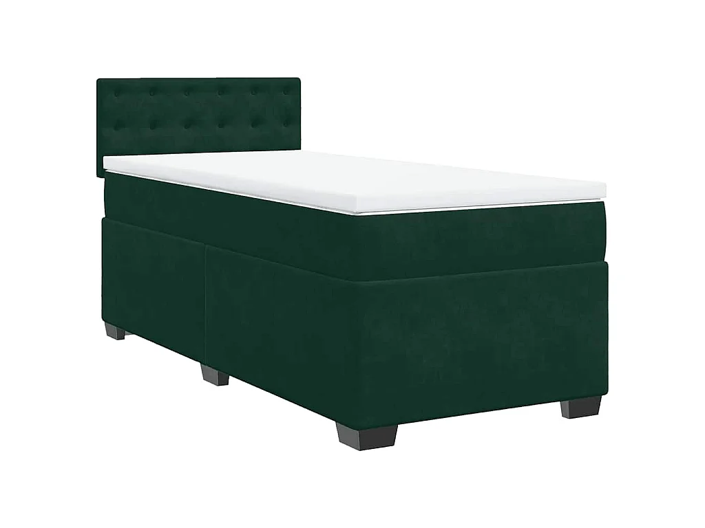 Cama box spring con colchón terciopelo verde oscuro 80x200 cm