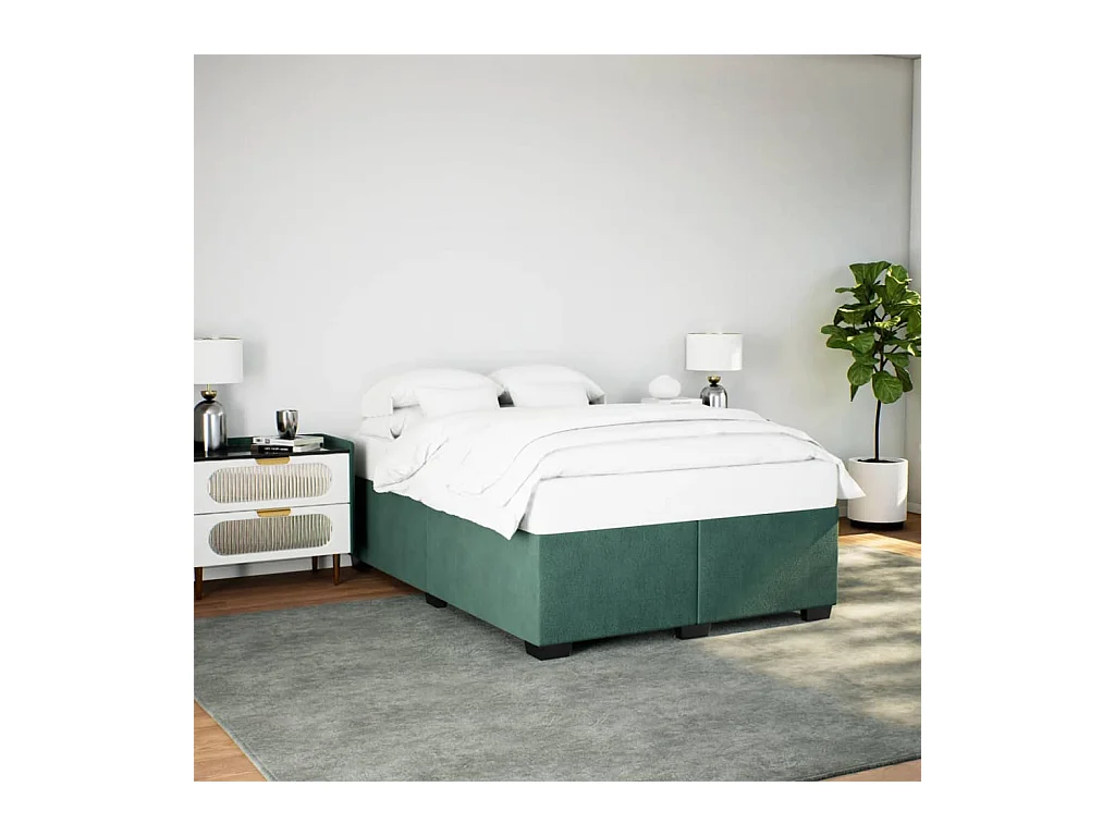 Cadre de lit sans matelas vert foncé 140x190 cm velours